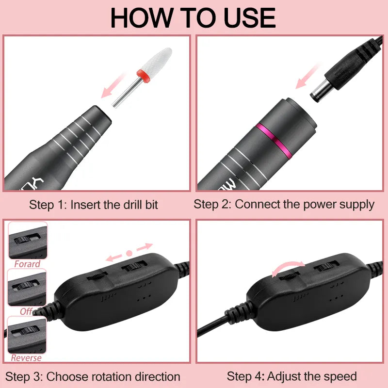 Electric Nail Drill Machine for Manicure with Milling Cutter Set for Gel Polishing, Salon Nail Equipment