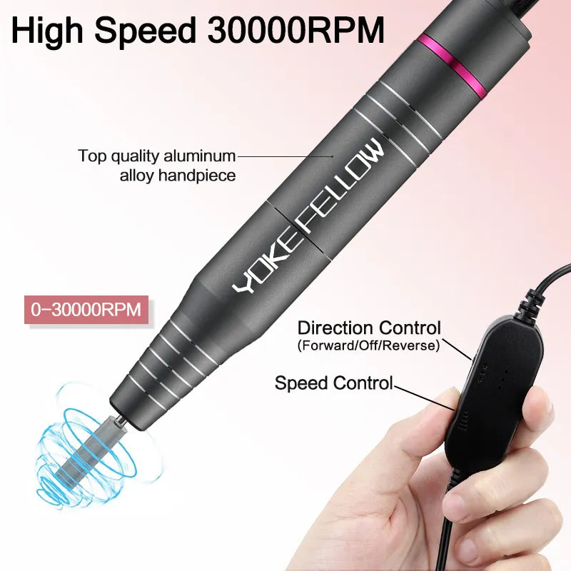 Electric Nail Drill Machine for Manicure with Milling Cutter Set for Gel Polishing, Salon Nail Equipment