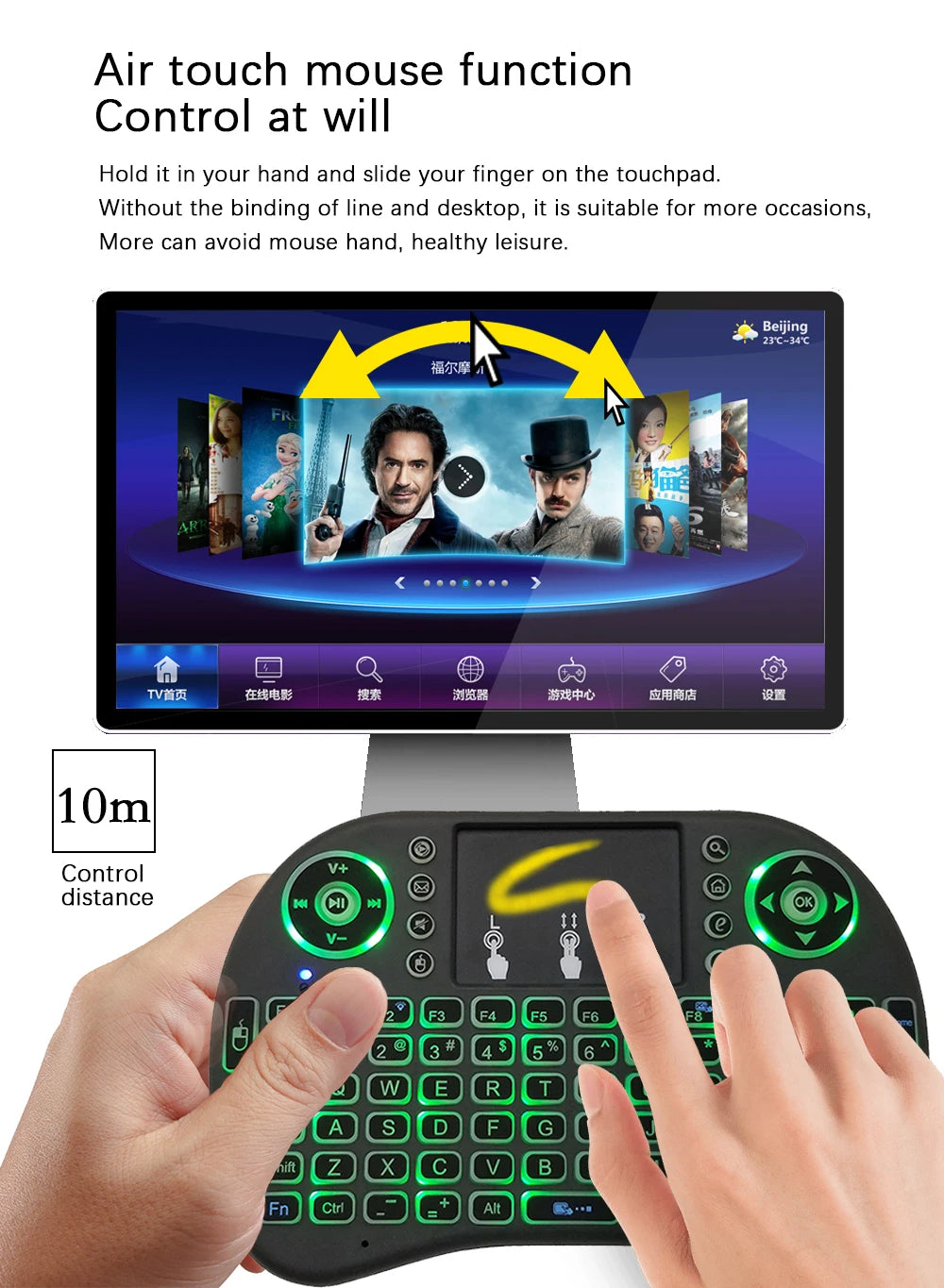 Mini Wireless Keyboard with Touchpad and Backlit Air Mouse for PC, Android TV Box