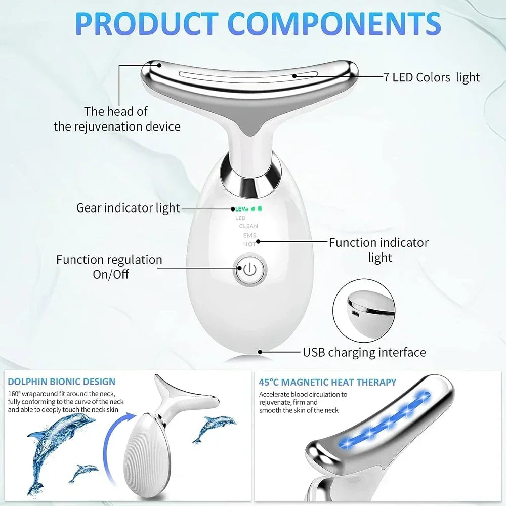 Neck Beauty Device with LED Photon, EMS Face Lifting, and Anti Wrinkle Massager