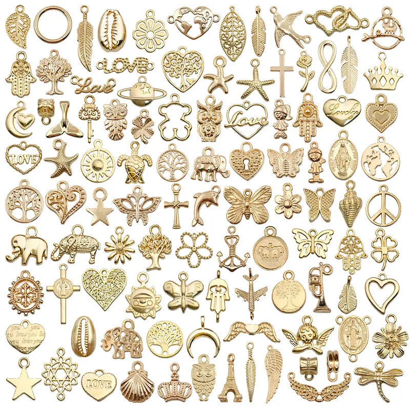 Assorted 100-Piece Zinc Alloy Animal Charms for DIY Jewelry Making