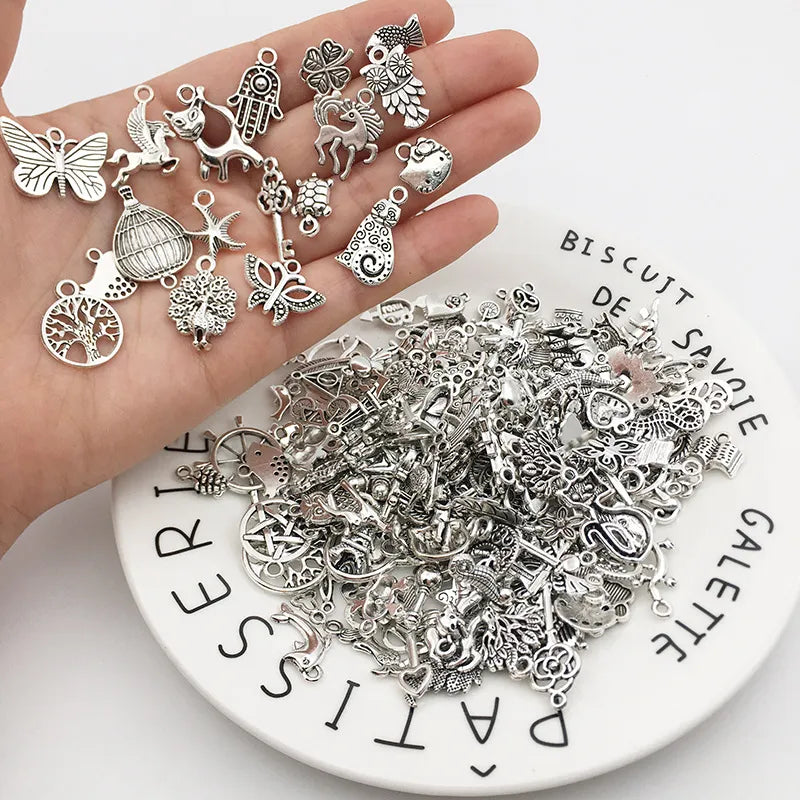 Assorted 100-Piece Zinc Alloy Animal Charms for DIY Jewelry Making