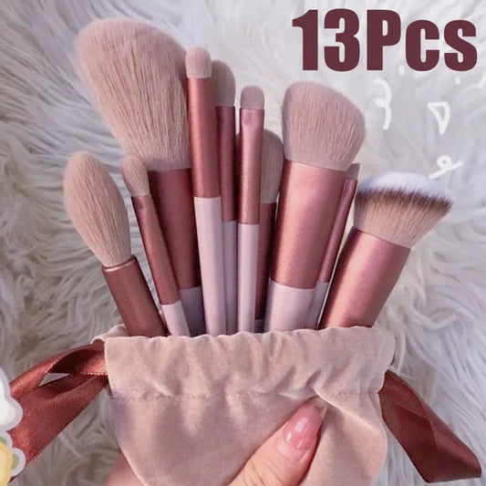 Complete Set of 13 Makeup Brushes with Soft Synthetic Hair