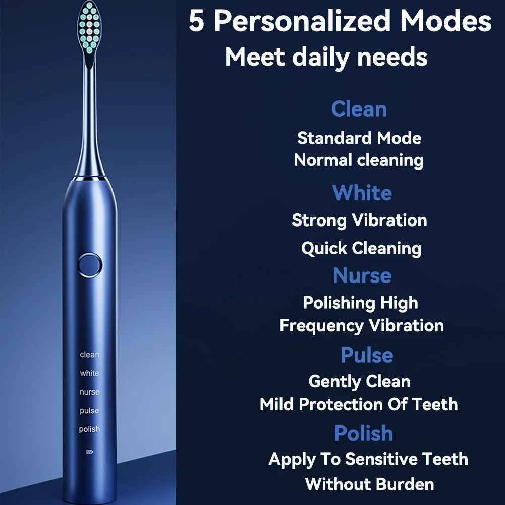 "Sonic Electric Toothbrush for Adults – Rechargeable with 4 Brush Heads, 5 Modes, 3 Intensity Levels, and 2-Minute Timer"