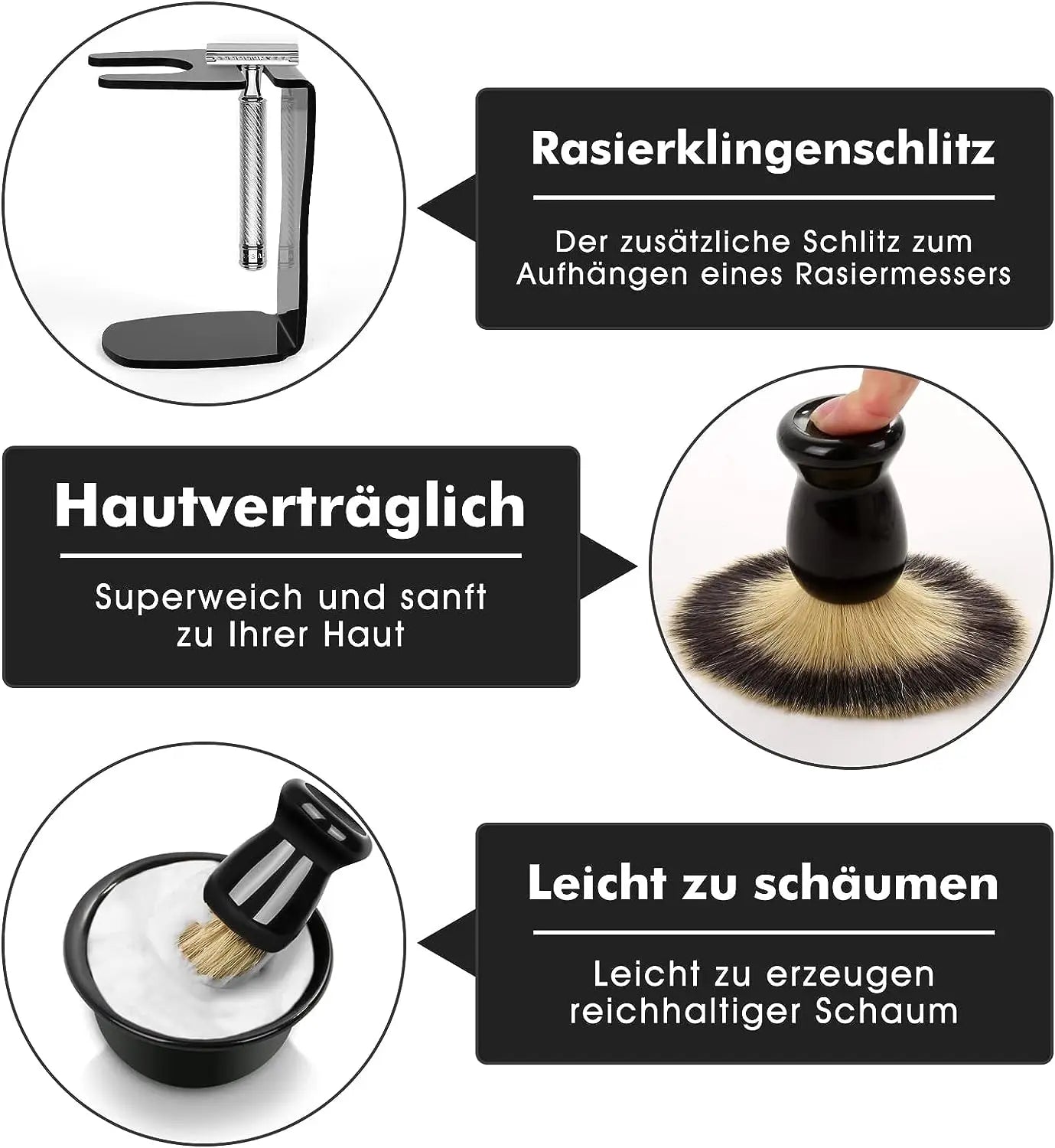 Shaving Brush Set, 3-in-1 Shaving Set with Shaving Brush, Shaving Bowl and Shaving Stand,  Father's Day Men's Shaving Gift Set