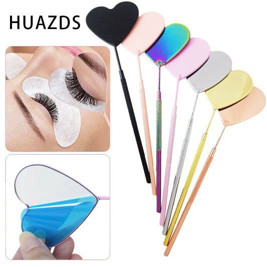 Heart Shaped Long Handle Eyelash Mirror - Makeup Tool for Checking False Eyelash Extensions