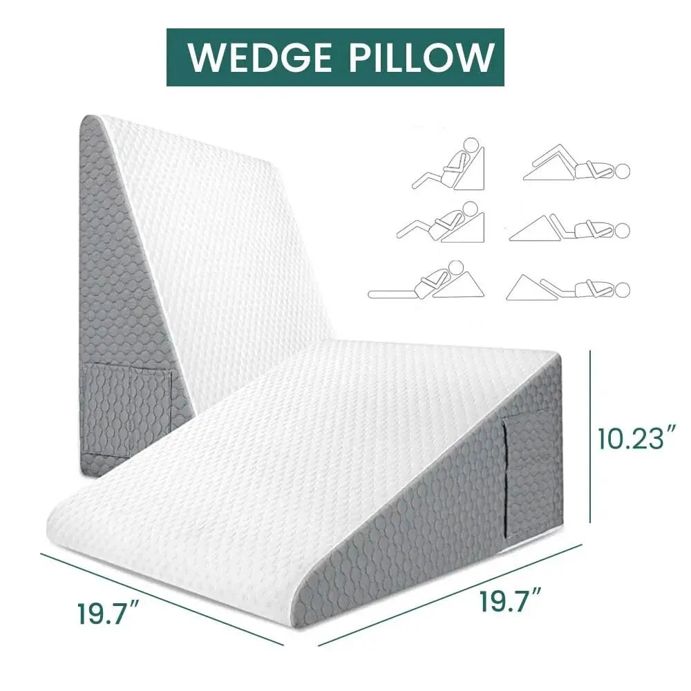 Elevated Wedge Pillow for Acid Reflux Relief – Post-Surgery Triangle Pillow with Memory Foam for Bedside, Dorm, and Office Use