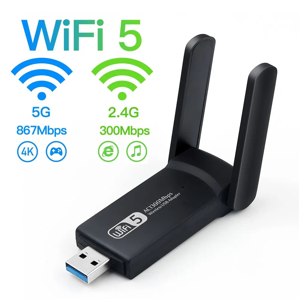 High-Speed 1300Mbps Dual Band USB3.0 WiFi Adapter with Antenna