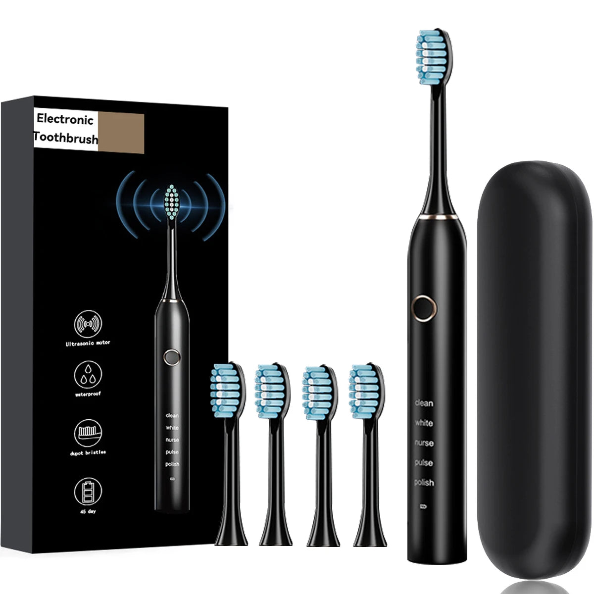 "Sonic Electric Toothbrush for Adults – Rechargeable with 4 Brush Heads, 5 Modes, 3 Intensity Levels, and 2-Minute Timer"