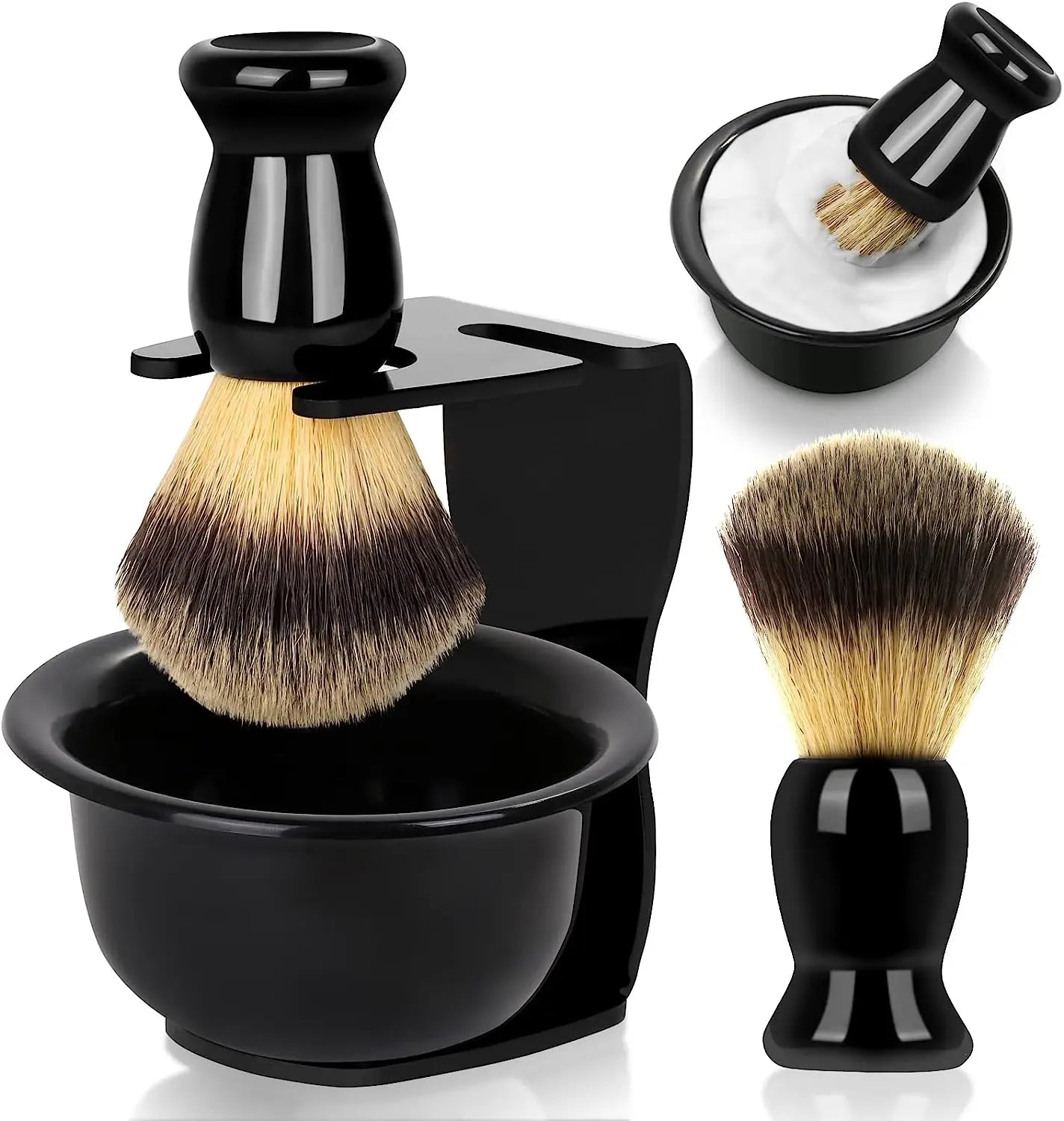 Shaving Brush Set, 3-in-1 Shaving Set with Shaving Brush, Shaving Bowl and Shaving Stand,  Father's Day Men's Shaving Gift Set