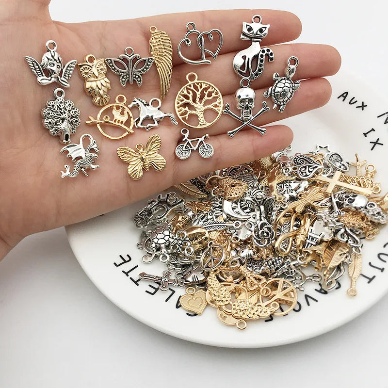 Assorted 100-Piece Zinc Alloy Animal Charms for DIY Jewelry Making