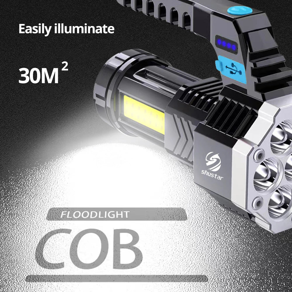 7LED Rechargeable Flashlight with COB Side Light for Outdoor Adventures