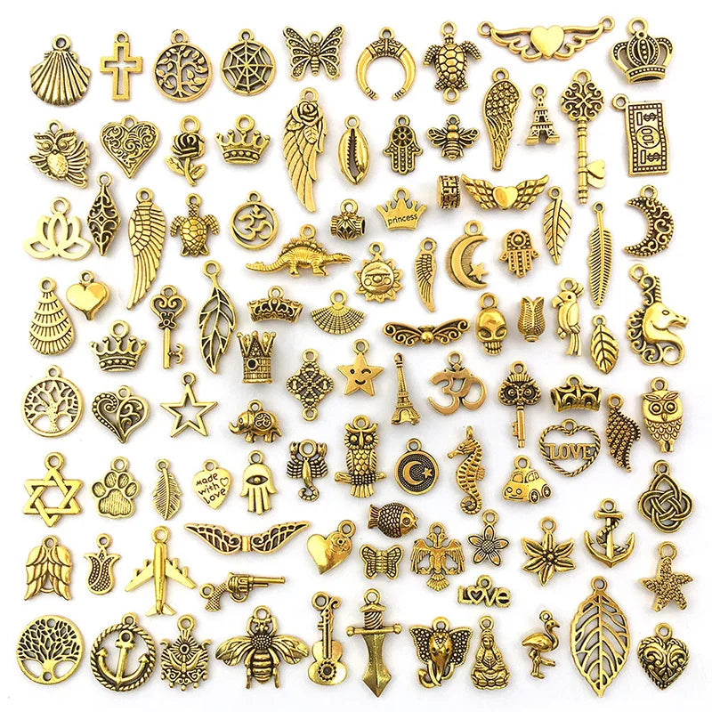 Assorted 100-Piece Zinc Alloy Animal Charms for DIY Jewelry Making