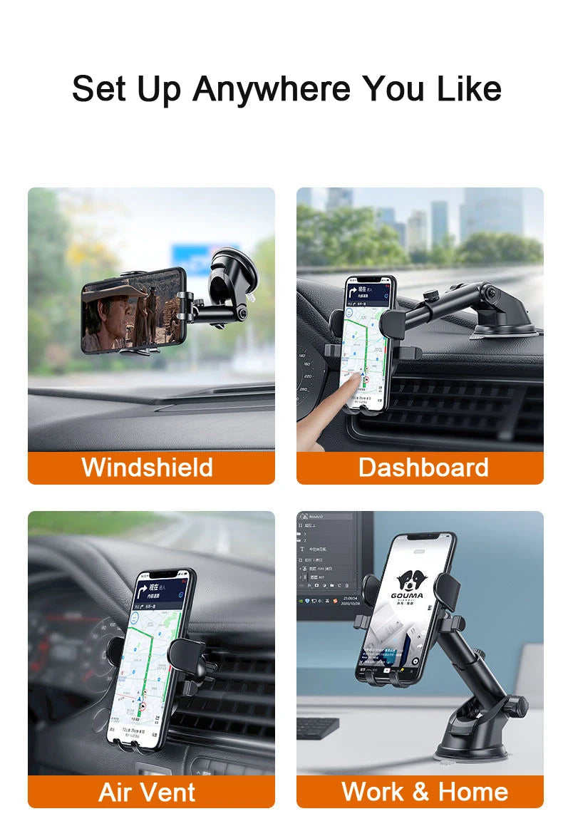 Universal Car Phone Holder with 360° Windshield and Dashboard Mount for 4.0-7 Inch Smartphones